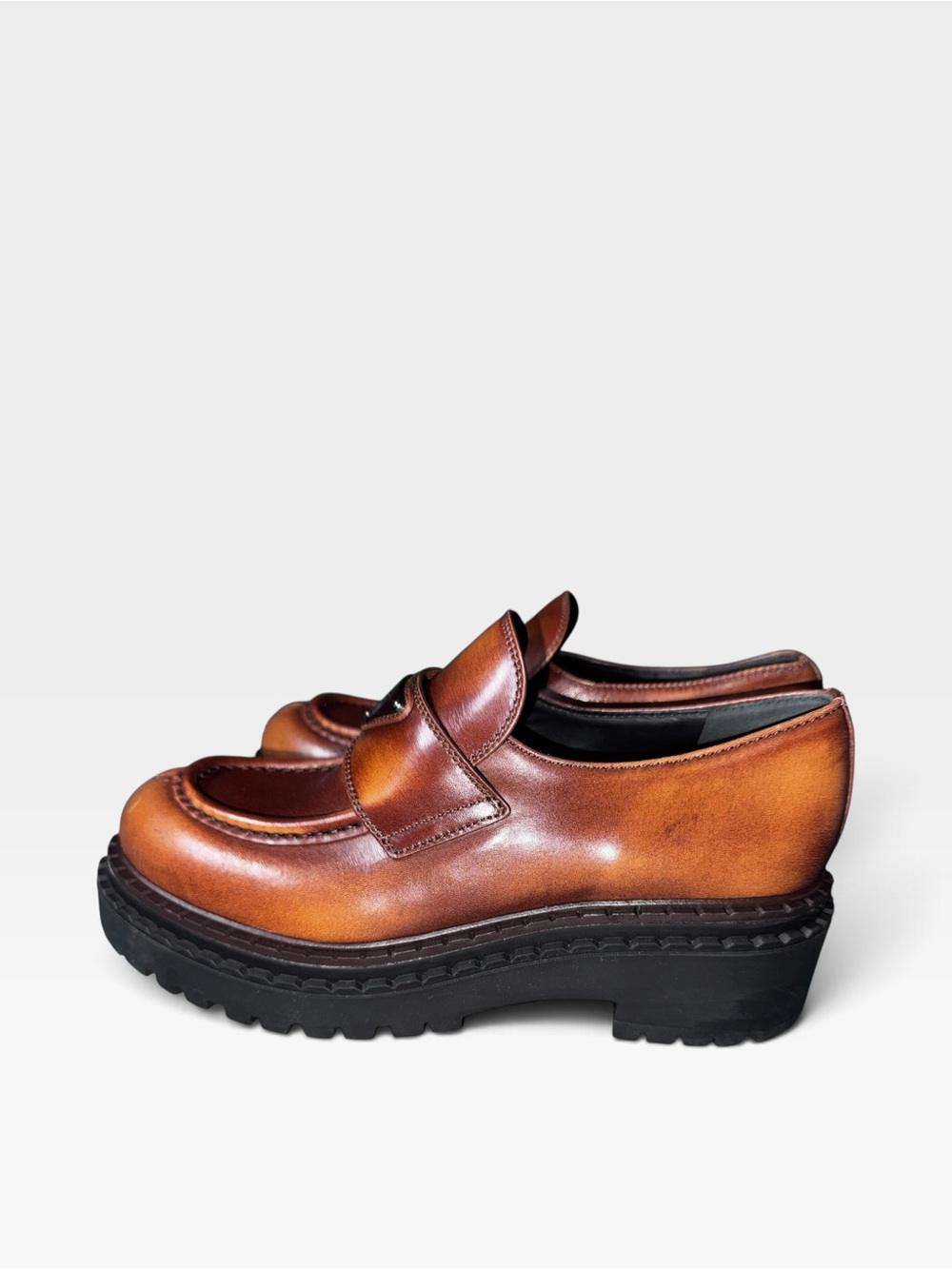 NEW! Prada Double Chocolate Leather Loafers US 8 - Picture 4 of 8